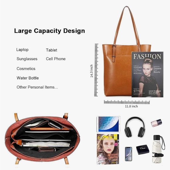 Kattee Genuine Leather Shoulder Bag Work Laptop Tote Adjustable Handbag - Picture 5 of 12